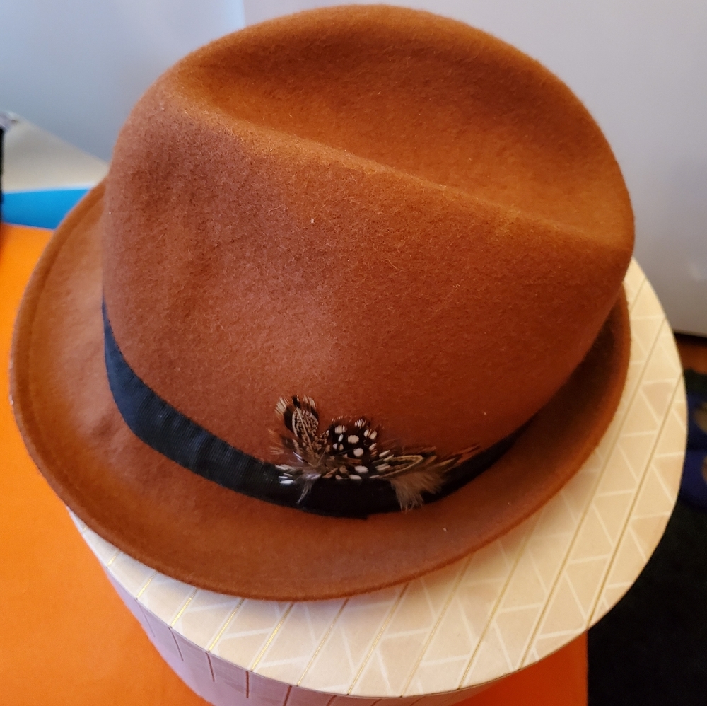 Burnt orange feathered hat